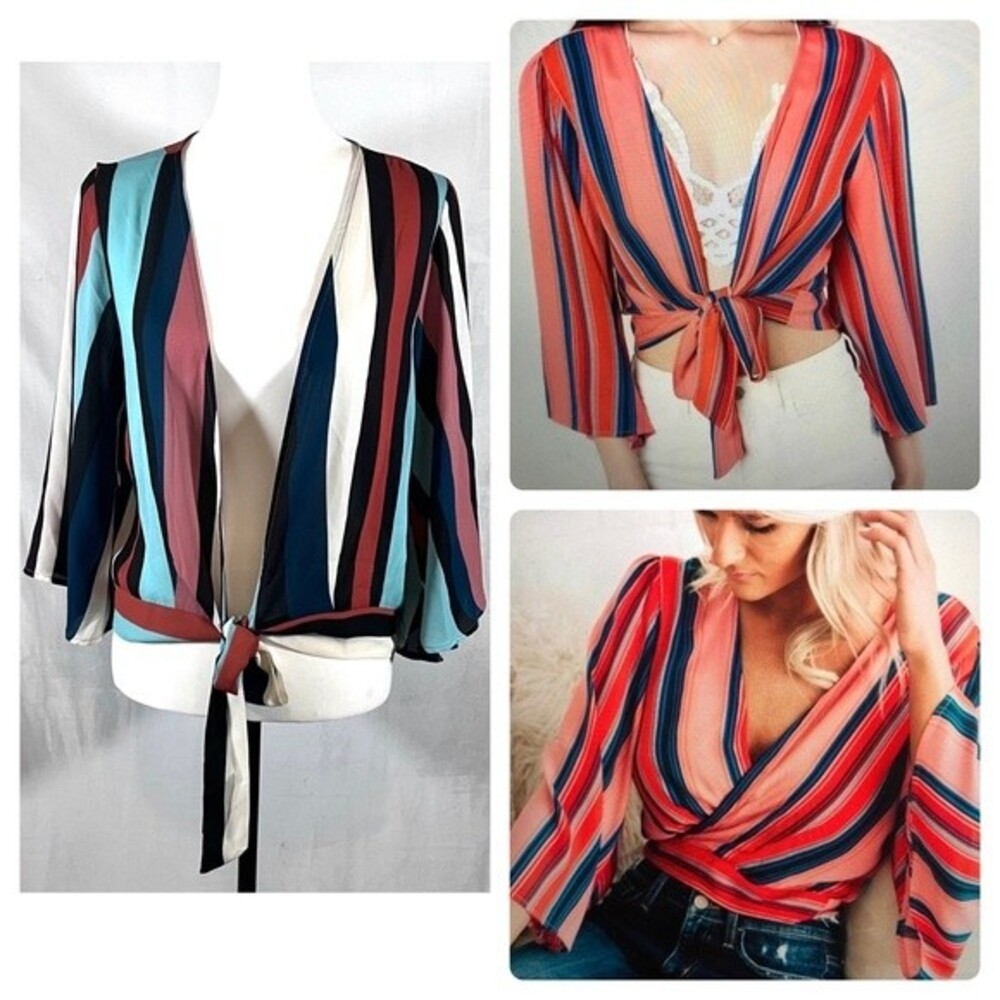 Buckle Willow & Root colorful striped tie front top size large